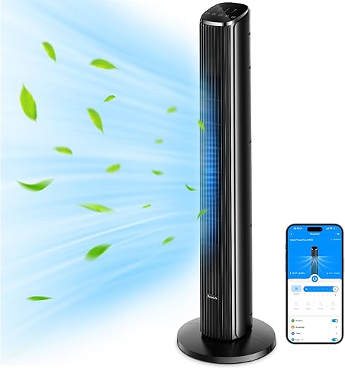 GoveeLife 36 Inch Tower Fan for Bedroom, Smart Oscillating Floor Fans with Temperature Sensor, App & Voice Remote, 5 Modes 8 Speeds up to 25ft/s, 24H Timer, 29dB Quiet Fan for Cooling Home Office