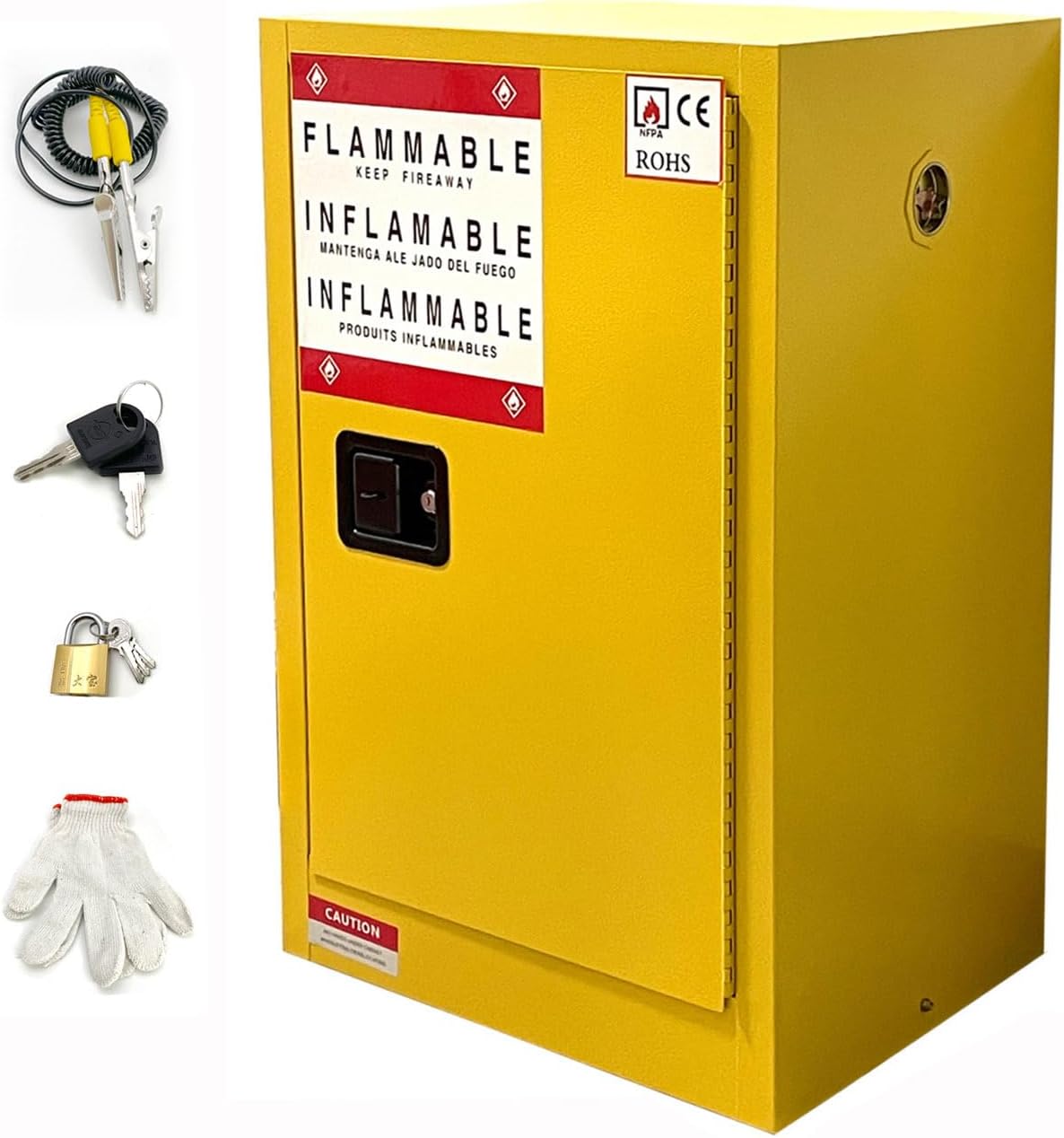 Hazardous Storage Cabinets, 23W x 18D x35H, Flammable Storage Adjustable Shelf Steel Cabinet, Yellow, 5.3c.f. (Volume Inside-Intrinsic) for Manual Closing Doors Explosion Proof Cabinet.