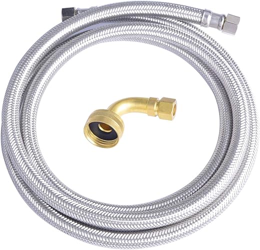 Hydro Master Braided Stainless Steel Dishwasher Connector with Elbow 72 inches 3/8" Comp x 3/8" Comp