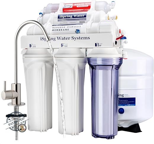 iSpring RCC7AK, NSF Certified, 75 GPD, Alkaline 6-Stage Reverse Osmosis System, pH+ Remineralization RO Water Filter System Under Sink, Innovative Top-Mounted Faucet Design with U.S. Patent