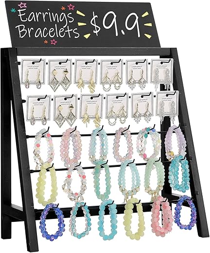 Jewelry Display for Vendors, 30 Hooks Wood Earring Bracelet Display for Vendors Selling with Adversitsing Board, Large Capacity Jewelry Display Holder Stands Rack for Earring Cards Keychain