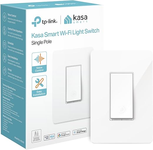 Kasa Smart Light Switch HS200, Single Pole, Needs Neutral Wire, 2.4GHz Wi-Fi Light Switch Works with Alexa and Google Home, UL Certified, No Hub Required , White, HS200