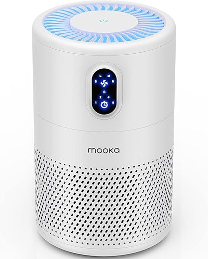 MOOKA Air Purifiers for Home Large Room up to 1076 ft², H13 True HEPA Air Filter Cleaner, Odor Eliminator, Remove Smoke Dust Pollen Pet Dander, Night Light(Available for California)