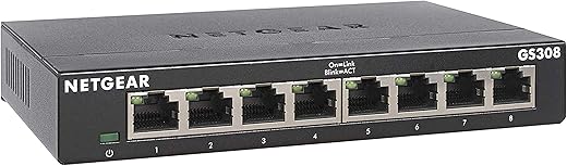 NETGEAR 8-Port Gigabit Ethernet Unmanaged Switch (GS308) - Home Network Hub, Office Ethernet Splitter, Plug-and-Play, Silent Operation, Desktop or Wall Mount