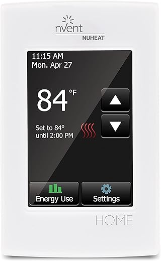 nVent Nuheat Home AC0056 Programmable Touchscreen Thermostat, for Radiant Heated Floors, 120V/ 240V Cables, with an Extra OJ Electronics Floor Heating Temperature Sensor and Built-in GFCI