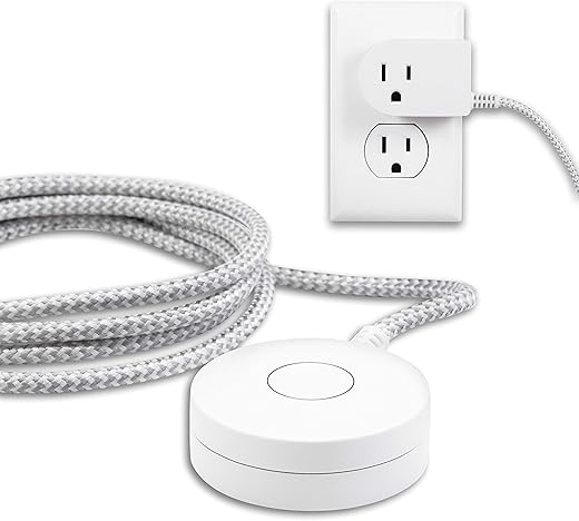 Philips Grounded Plug with Braided Cord, 6 Ft Long Power Cable, ON/Off Switch, for Tabletop or Wall Mount, Perfect for Lamps/Seasonal Lights, 3 Prong,Slip Resistant Base,SPS1611WA/37,White