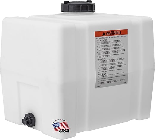 RomoTech 82123909 Horizontal Square Reservoir Water Tank, 30 gallon, Made In The USA, Poly Tank For Water and Non-Flammable Liquids, Rust and Corrosion Proof