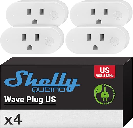 Shelly Wave Plug US | Z-Wave Smart Plug with Energy Monitoring 15 A | Home Automation | iOS Android App | Z-Wave Gateway | Low Power Consumption | Smart Schedules and Scenes (4 Pack)