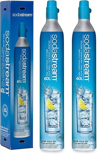 SodaStream CO2 Gas Refill Pack - 2 Cylinders, BLUE Screw-in System - Use box to return your empty cylinders and earn an Amazon.com Gift Card - Compatible with Fizzi, OneTouch, Jet, Spirit, Penguin