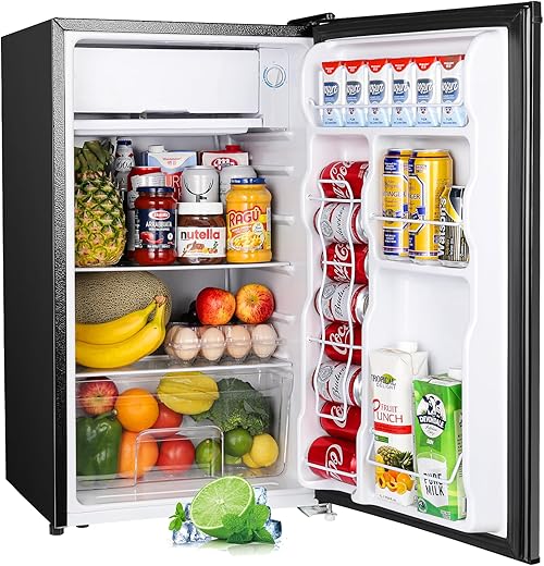 Upstreman 3.2 Cu.Ft Mini Fridge with Freezer, Single Door Mini Fridge, Dorm Fridge, Adjustable Thermostat, Mini Refrigerator for Bedroom, Office, Dorm, Black-BR321