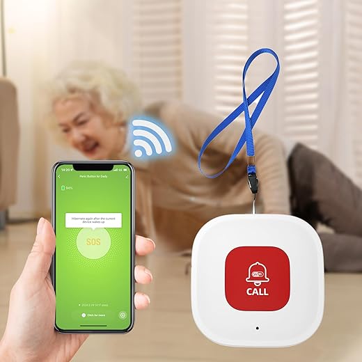 WiFi Caregiver Call Button for Elderly at Home w App Notification, Elderly Monitoring, Caregiver Pager, Life Alert Systems for Seniors No Monthly Fee, Alert Button for Seniors at Home