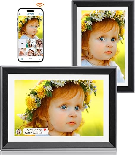 WiFi Digital Picture Frame 10 Inch Smart Digital Photo Frame Electronic with IPS Touch Screen, 16GB Storage, Auto-Rotate, Slideshow, Easy Setup to Share Photos or Videos via Free App